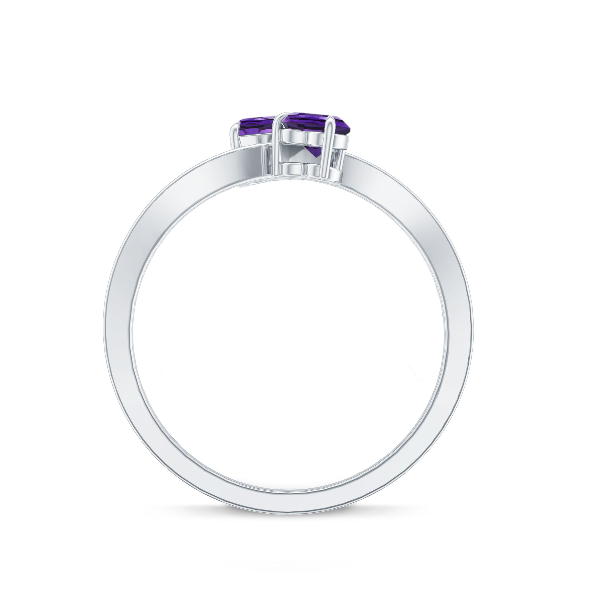 3/4 CT Heart Shape Amethyst Two Stone Engagement Ring with Diamond