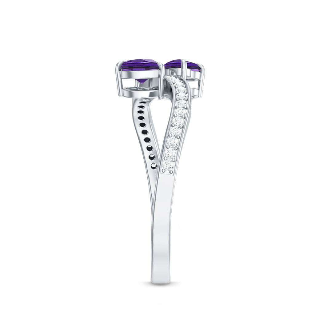 3/4 CT Heart Shape Amethyst Two Stone Engagement Ring with Diamond