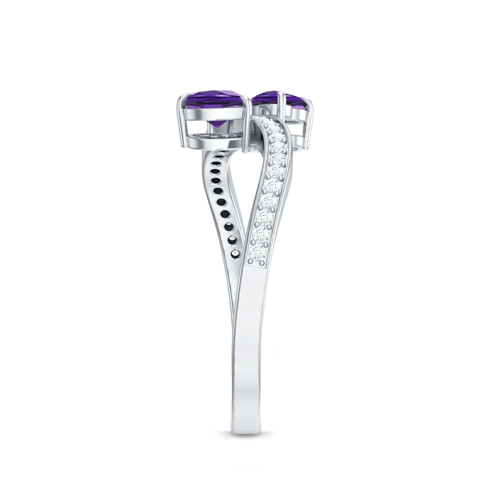 3/4 CT Heart Shape Amethyst Two Stone Engagement Ring with Diamond