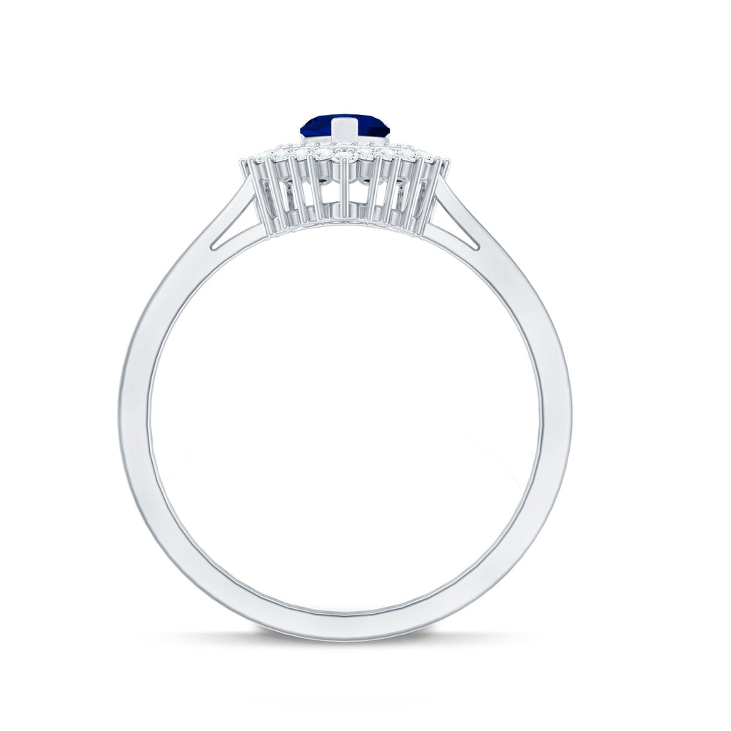 Blue Sapphire Heart and Diamond Double Halo Engagement Ring