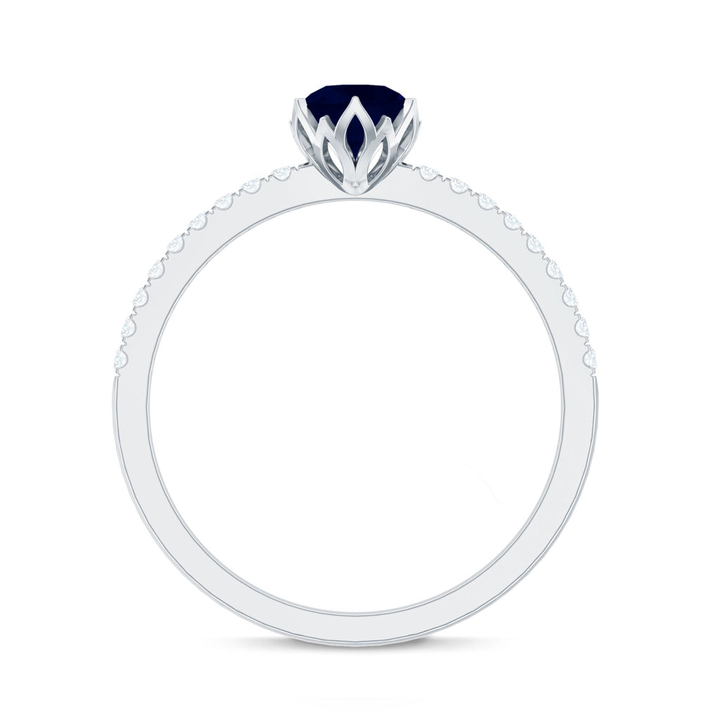 Lotus Basket Set Blue Sapphire Solitaire Ring with Diamond