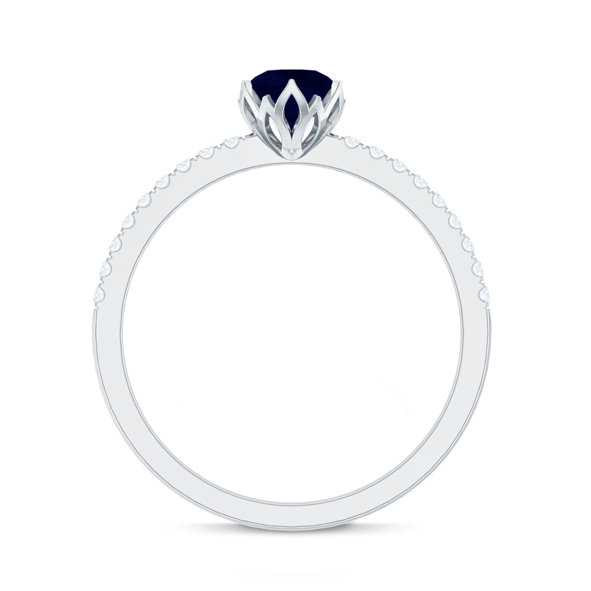 Lotus Basket Set Blue Sapphire Solitaire Ring with Diamond