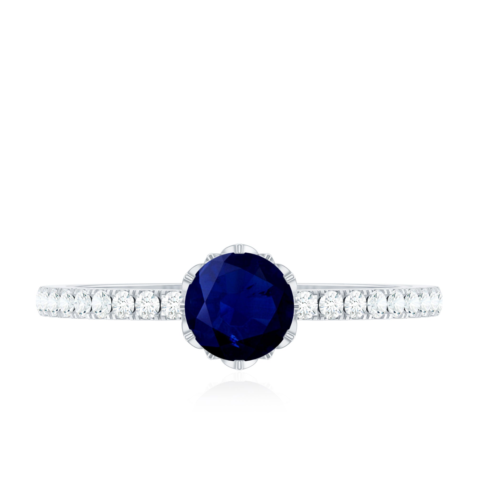 Lotus Basket Set Blue Sapphire Solitaire Ring with Diamond
