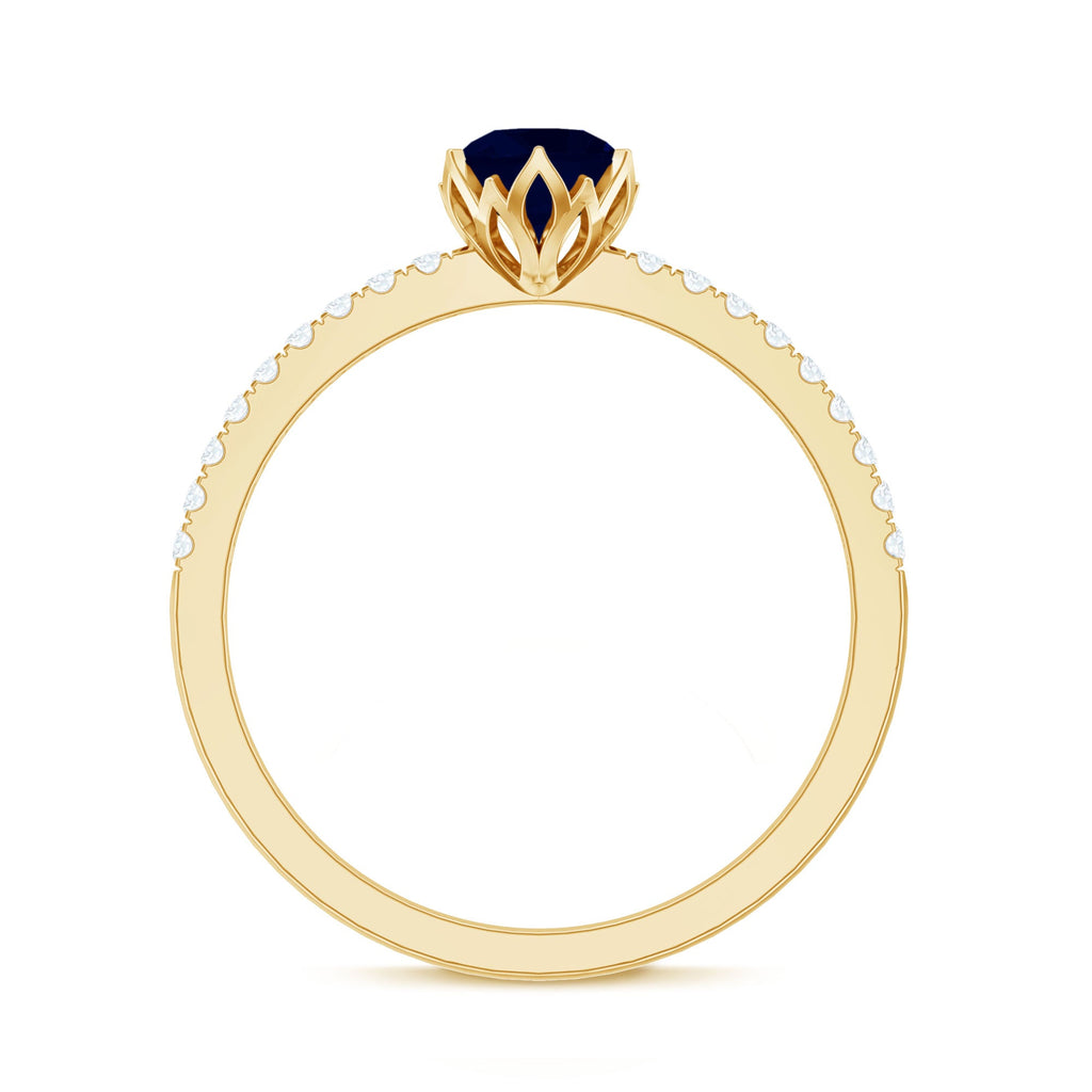 Lotus Basket Set Blue Sapphire Solitaire Ring with Diamond