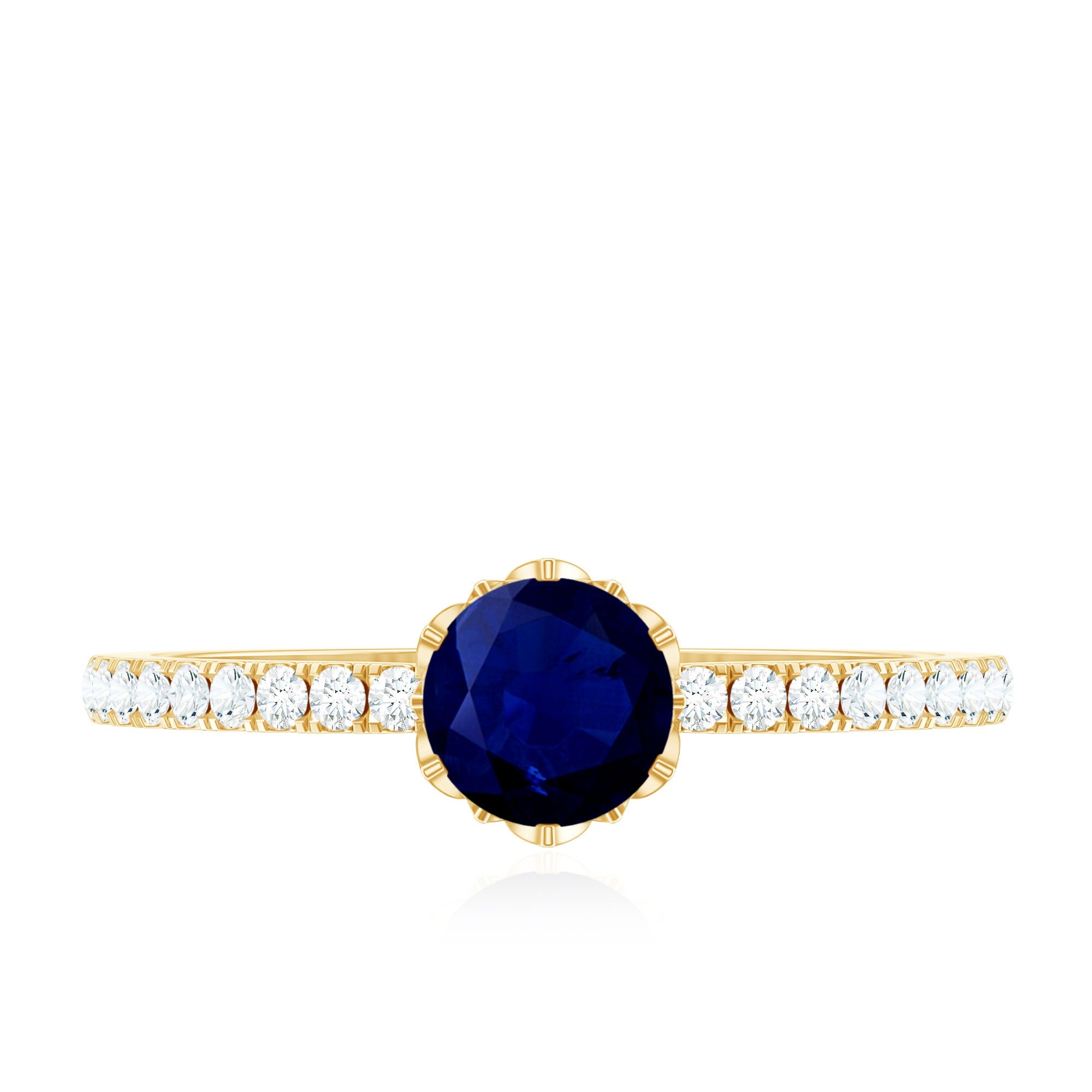 Lotus Basket Set Blue Sapphire Solitaire Ring with Diamond