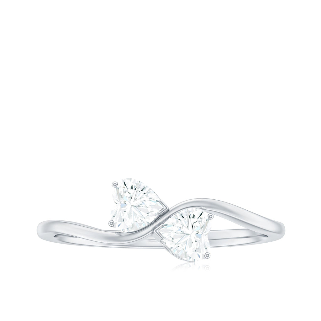 1 CT Heart Shape Moissanite Toi et Moi Promise Ring