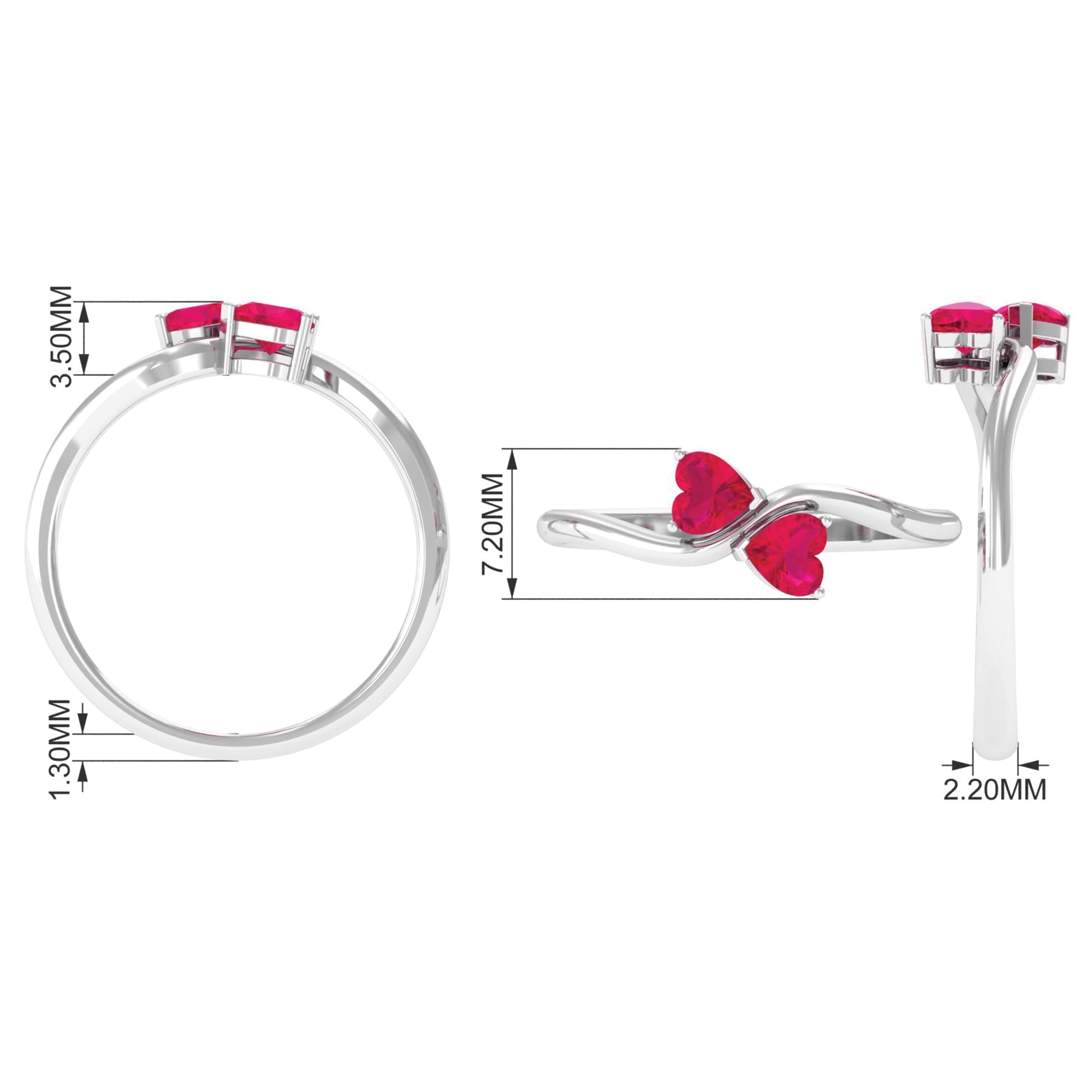 1 CT Heart Ruby Two Stone Promise Ring