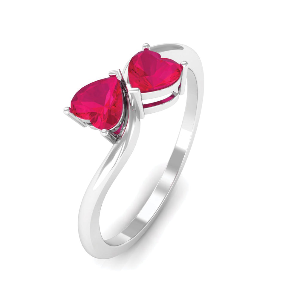 1 CT Heart Ruby Two Stone Promise Ring