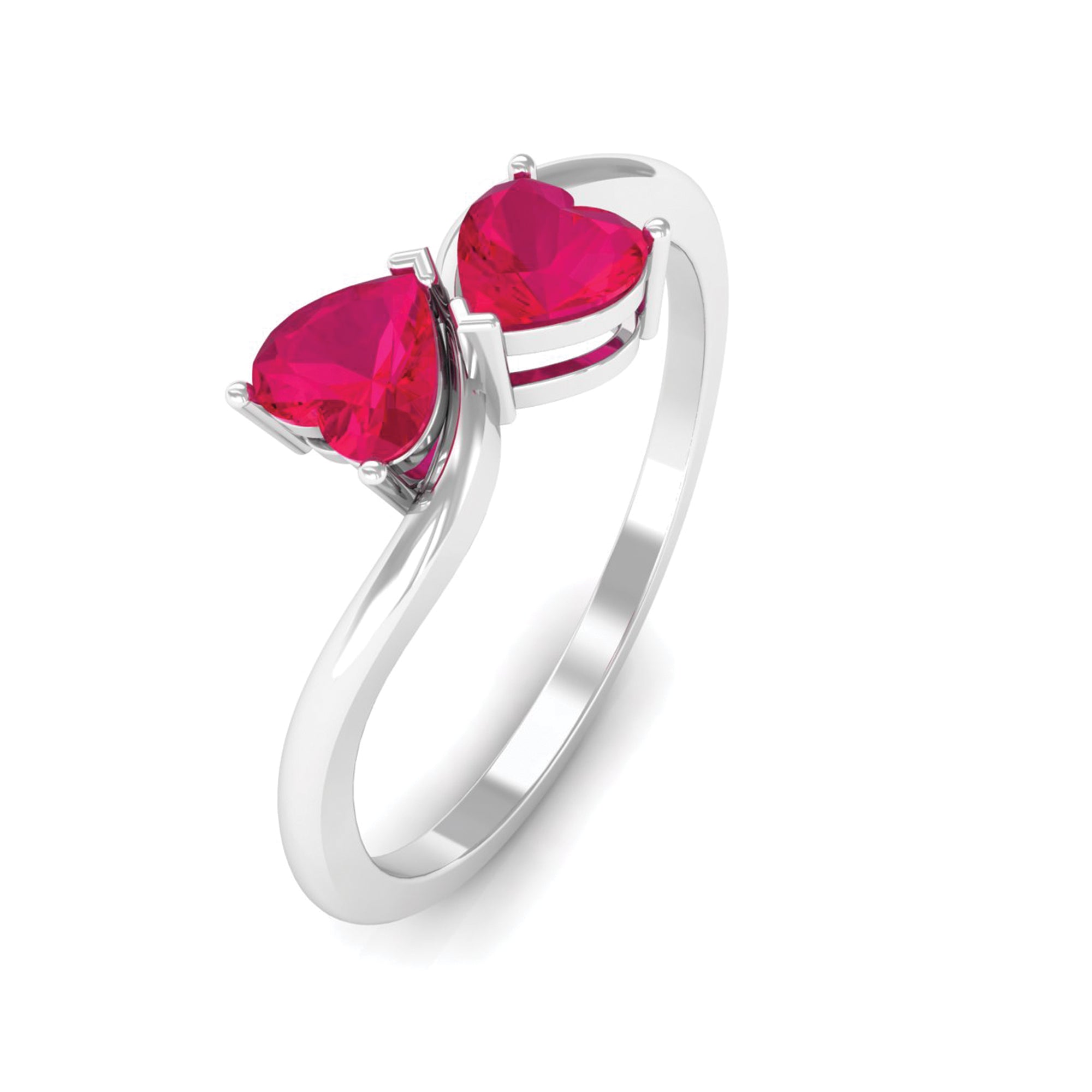 1 CT Heart Ruby Two Stone Promise Ring