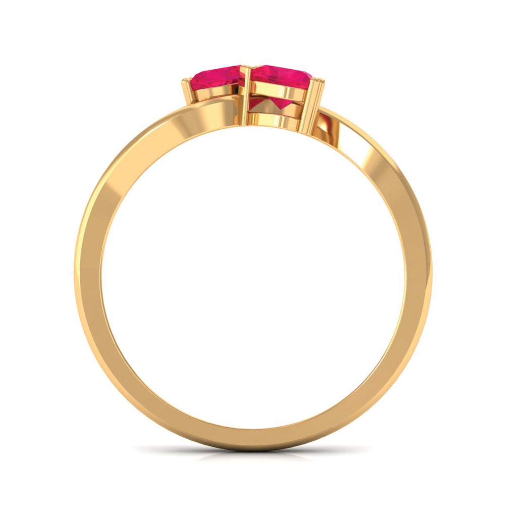 1 CT Heart Ruby Two Stone Promise Ring