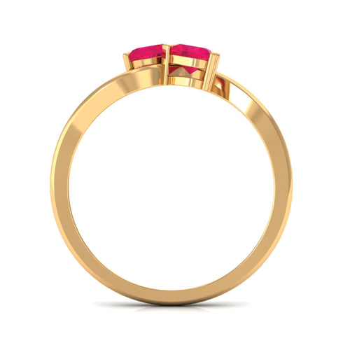 1 CT Heart Ruby Two Stone Promise Ring