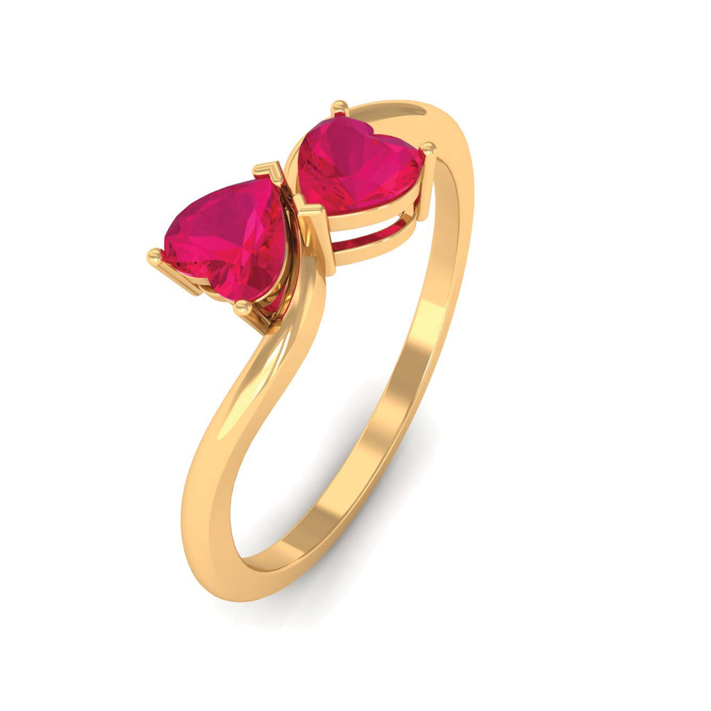 1 CT Heart Ruby Two Stone Promise Ring