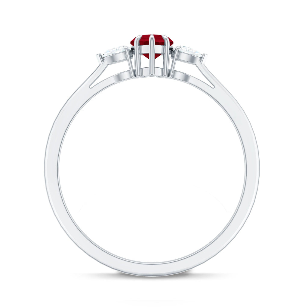 Heart Shape Ruby and Diamond 3 Stone Promise Ring