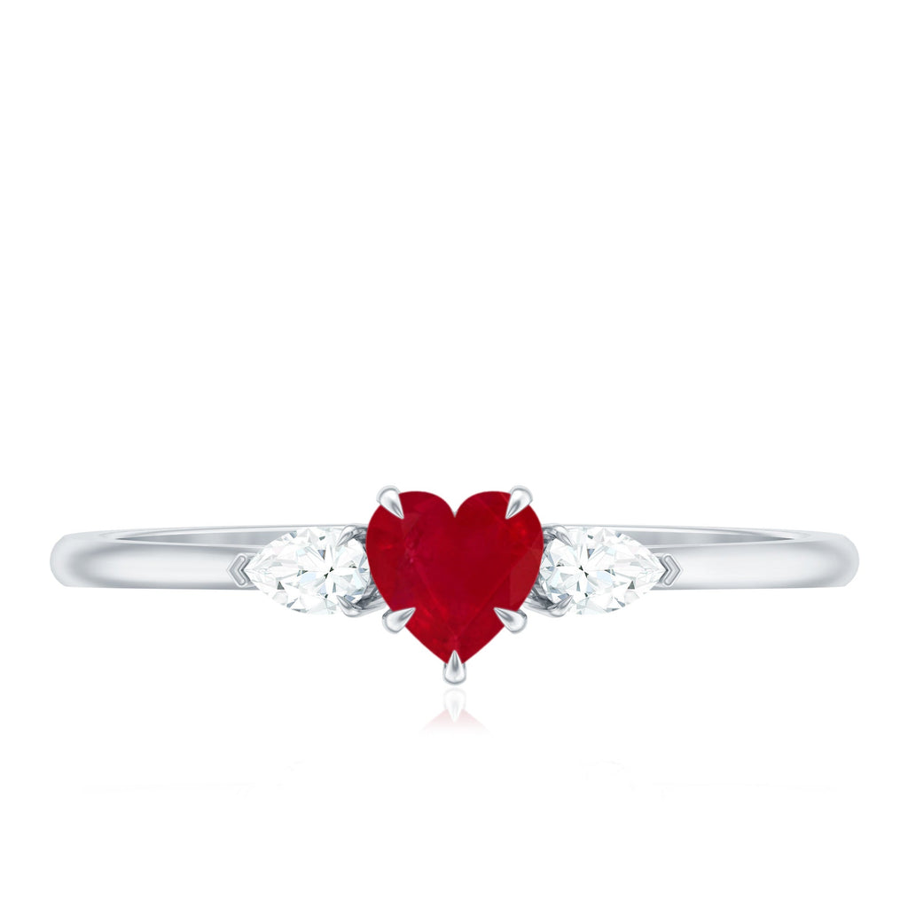 Heart Shape Ruby and Diamond 3 Stone Promise Ring