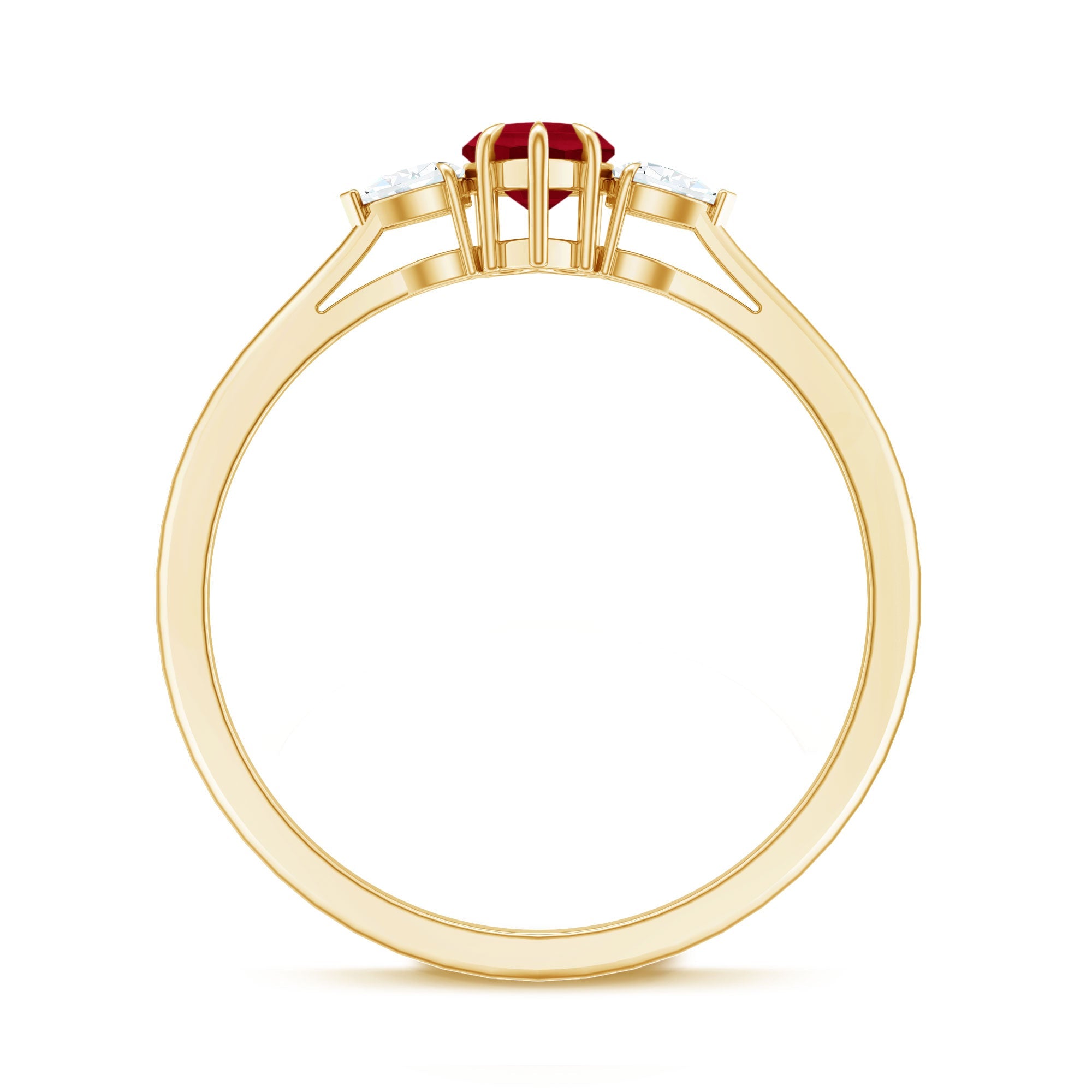 Heart Shape Ruby and Diamond 3 Stone Promise Ring
