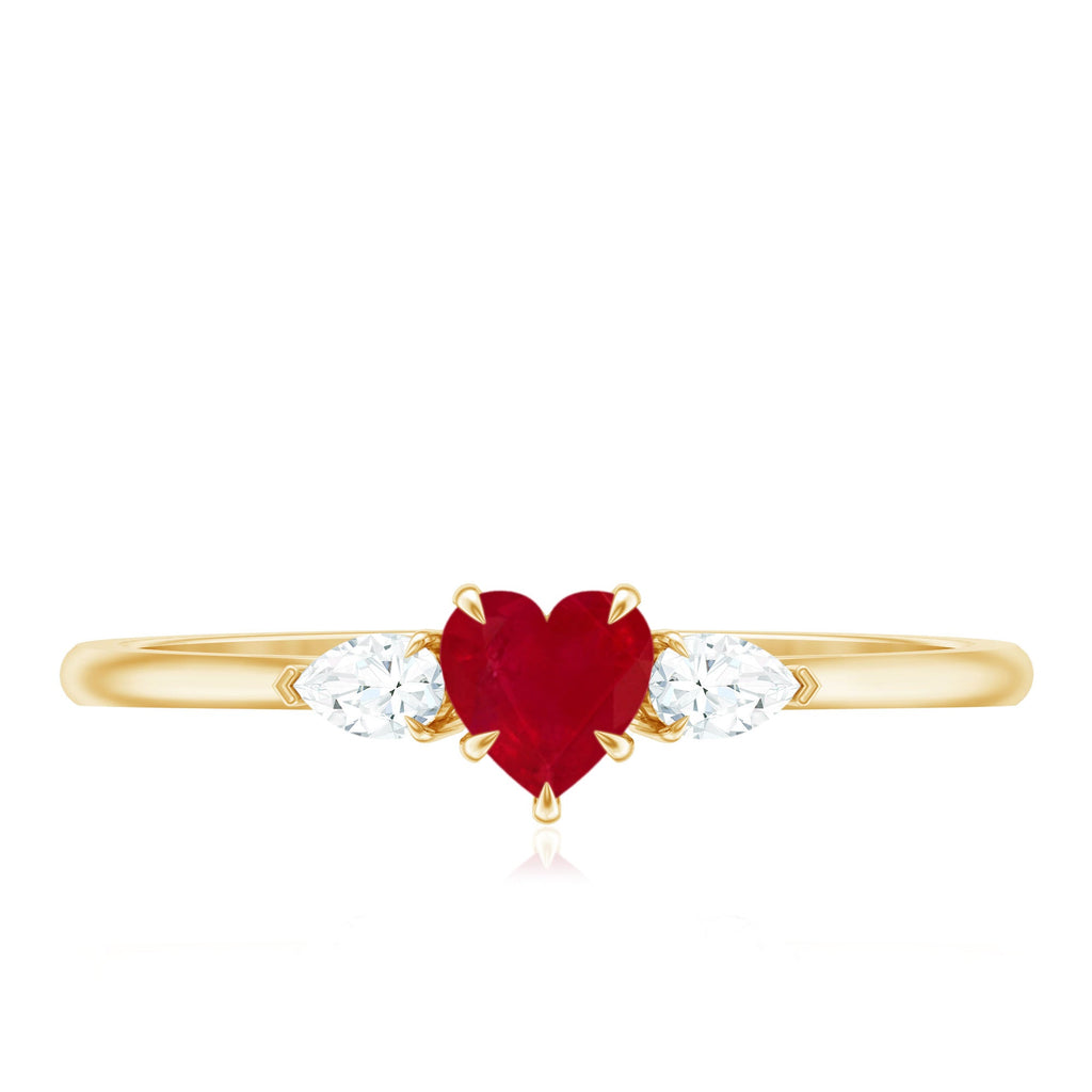 Heart Shape Ruby and Diamond 3 Stone Promise Ring