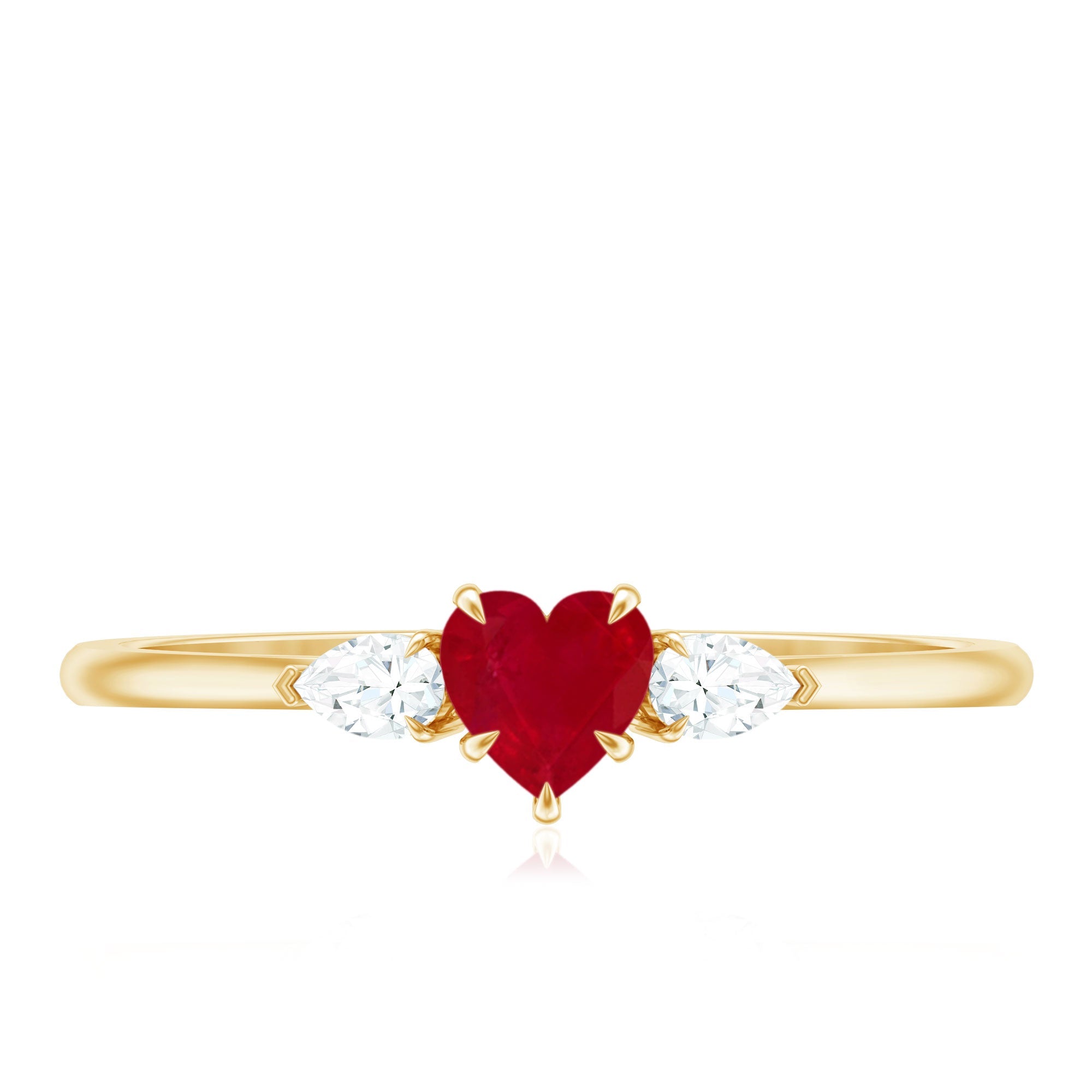 Heart Shape Ruby and Diamond 3 Stone Promise Ring