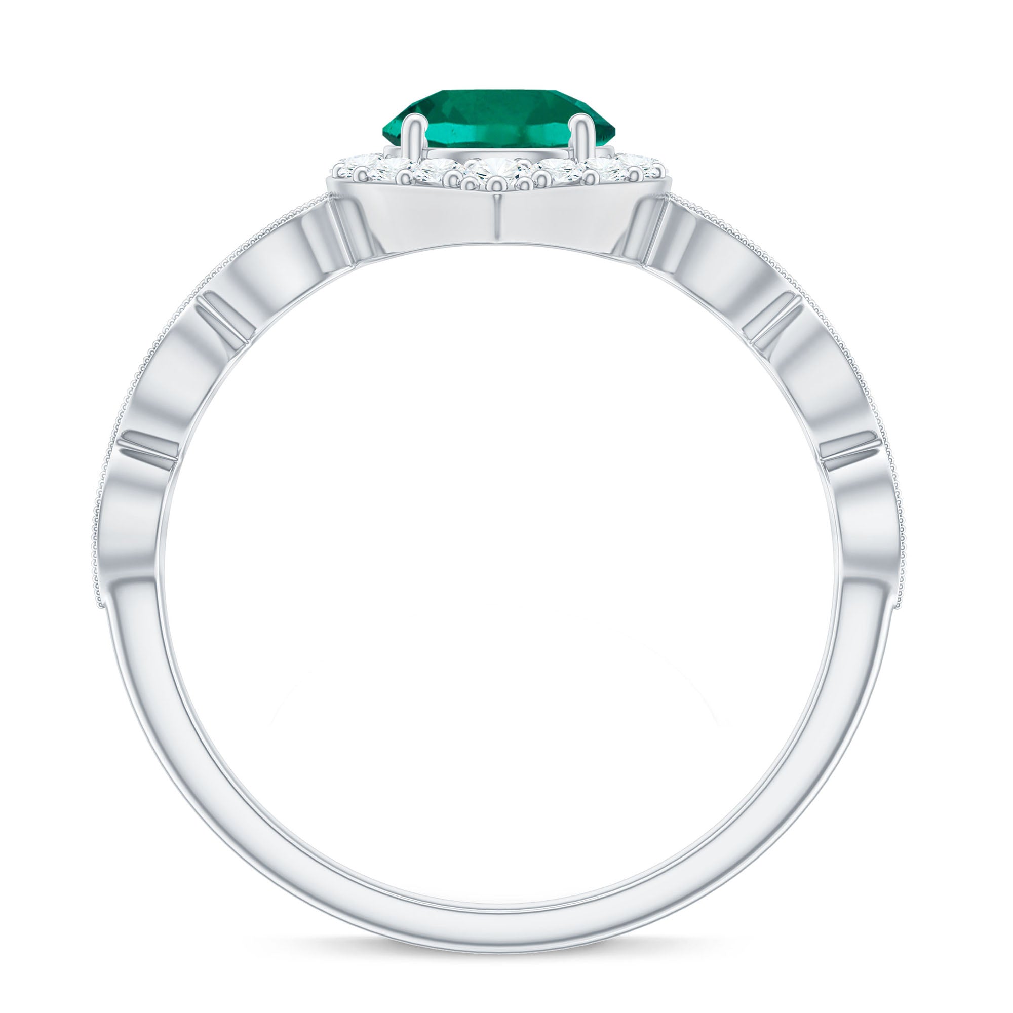 Lab Created Emerald Vintage Style Engagement Ring With Diamonds