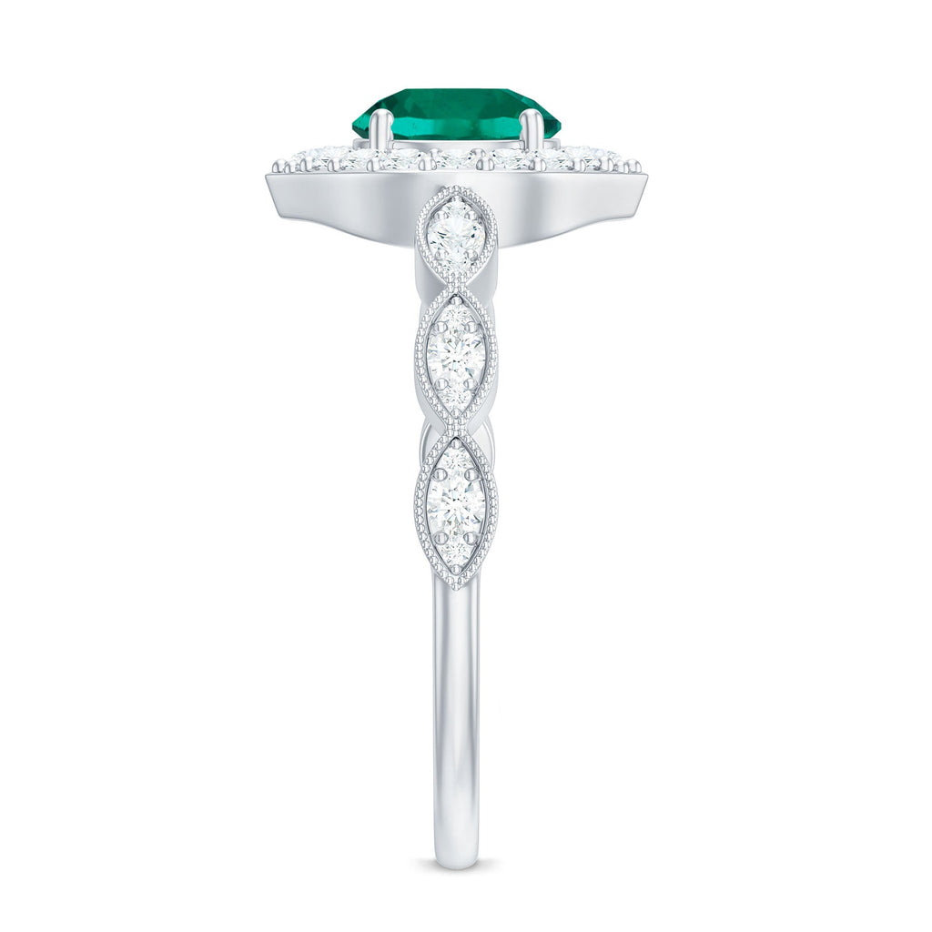 Lab Created Emerald Vintage Style Engagement Ring With Diamonds