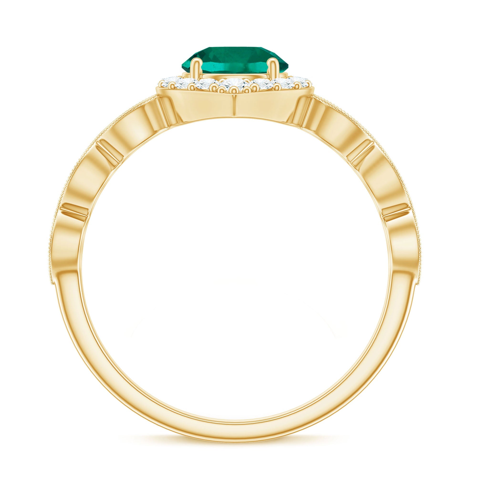 Lab Created Emerald Vintage Style Engagement Ring With Diamonds