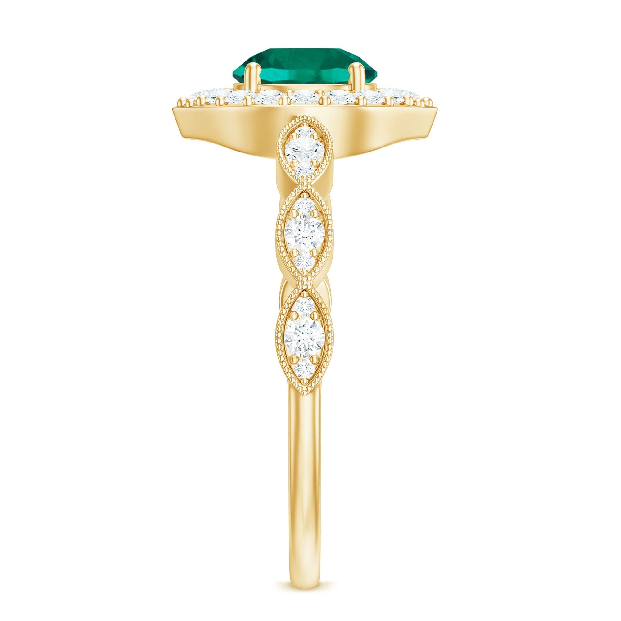 Lab Created Emerald Vintage Style Engagement Ring With Diamonds