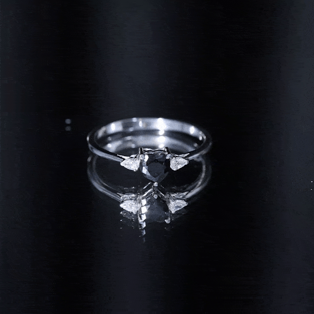 Heart Shape Created Black Diamond Promise Ring with Pear Diamond