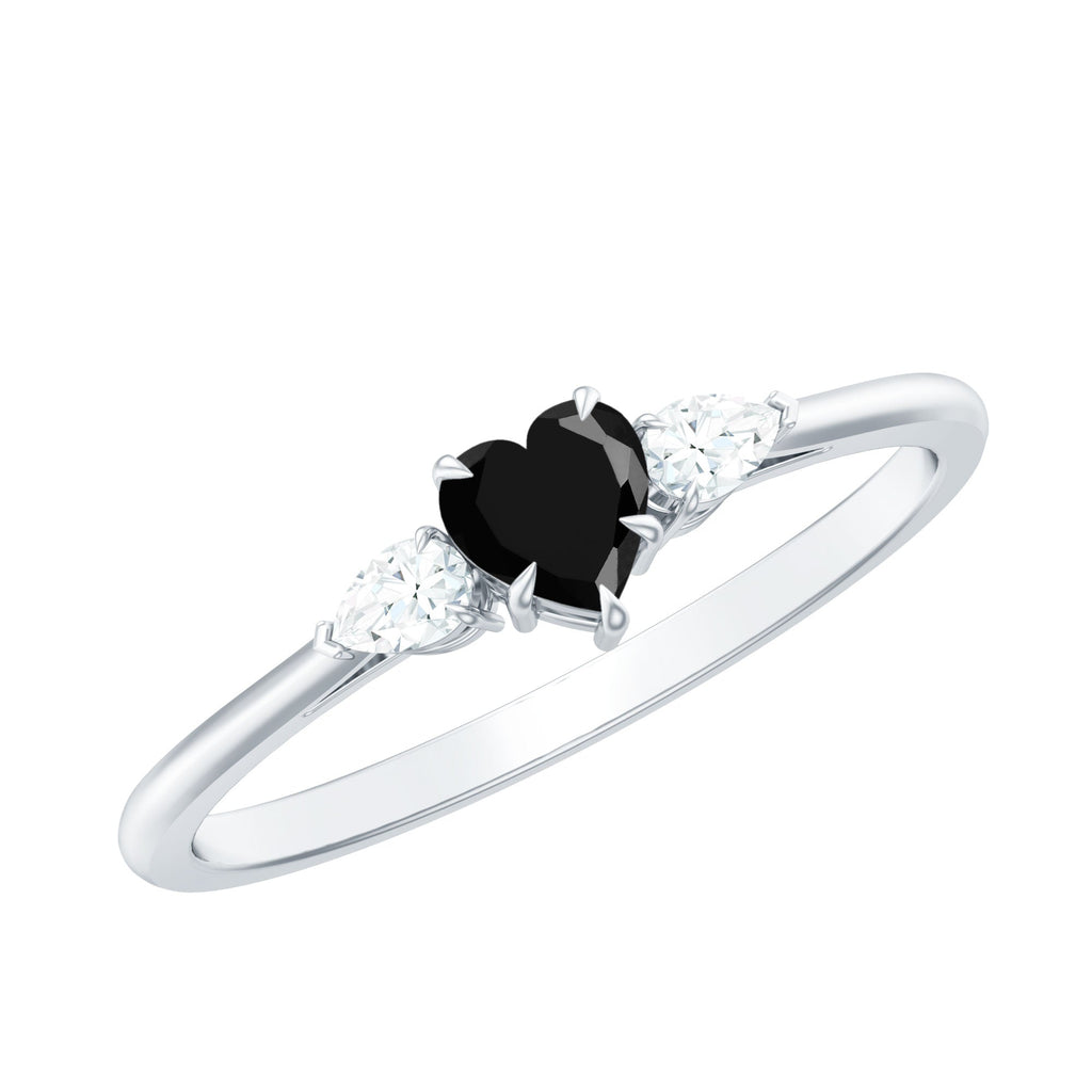 Heart Shape Created Black Diamond Promise Ring with Pear Diamond