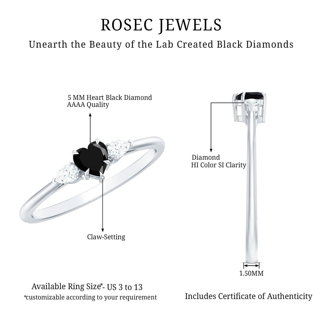 Heart Shape Created Black Diamond Promise Ring with Pear Diamond