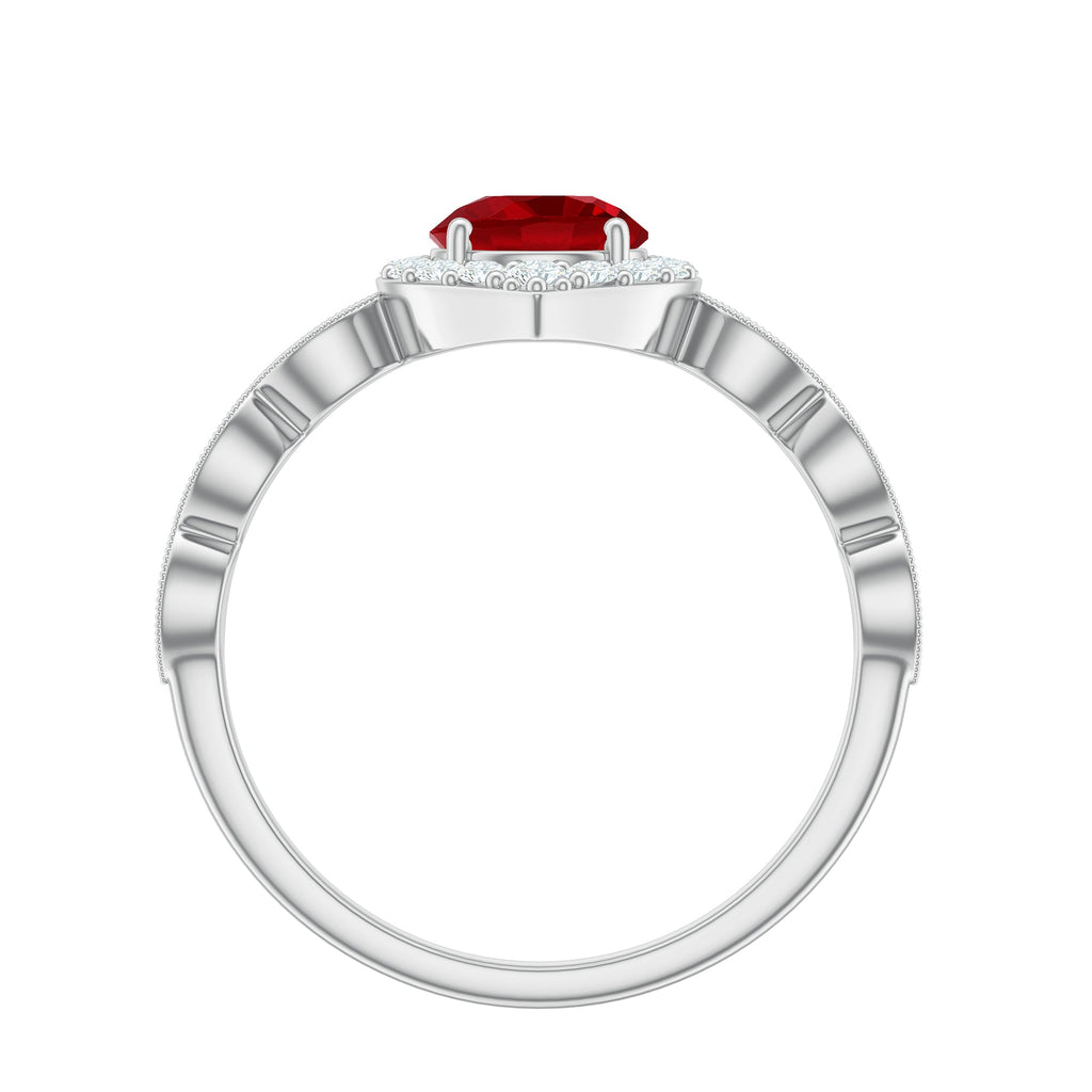 2 CT Vintage Style Created Ruby Engagement Ring with Moissanite