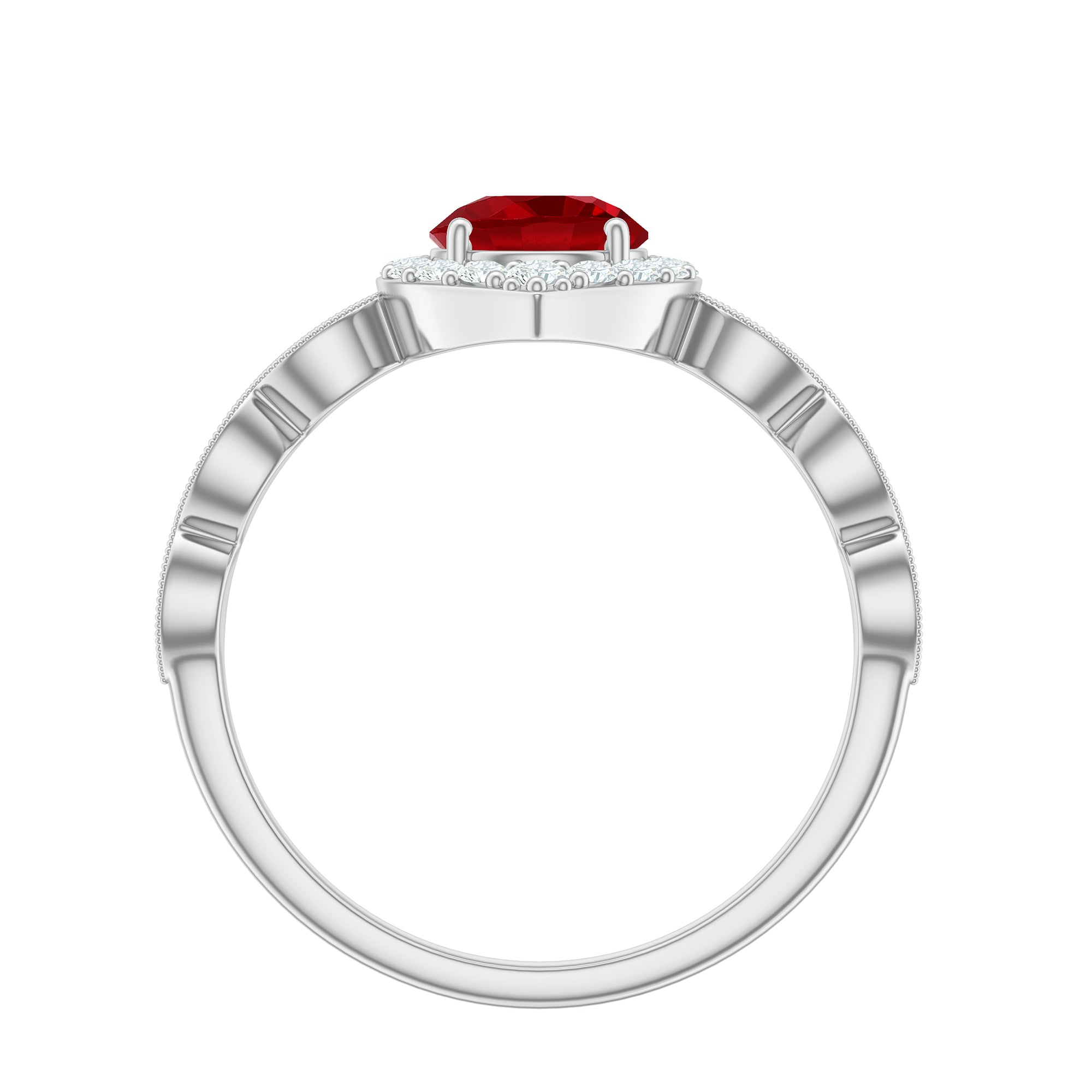 2 CT Vintage Style Created Ruby Engagement Ring with Moissanite