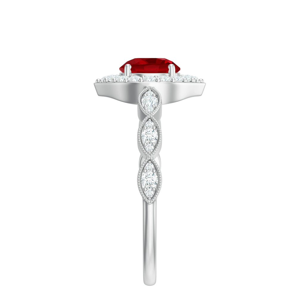 2 CT Vintage Style Created Ruby Engagement Ring with Moissanite