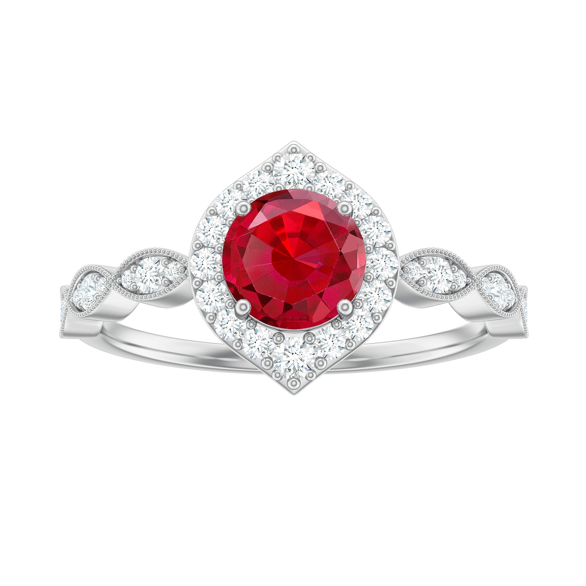 2 CT Vintage Style Created Ruby Engagement Ring with Moissanite