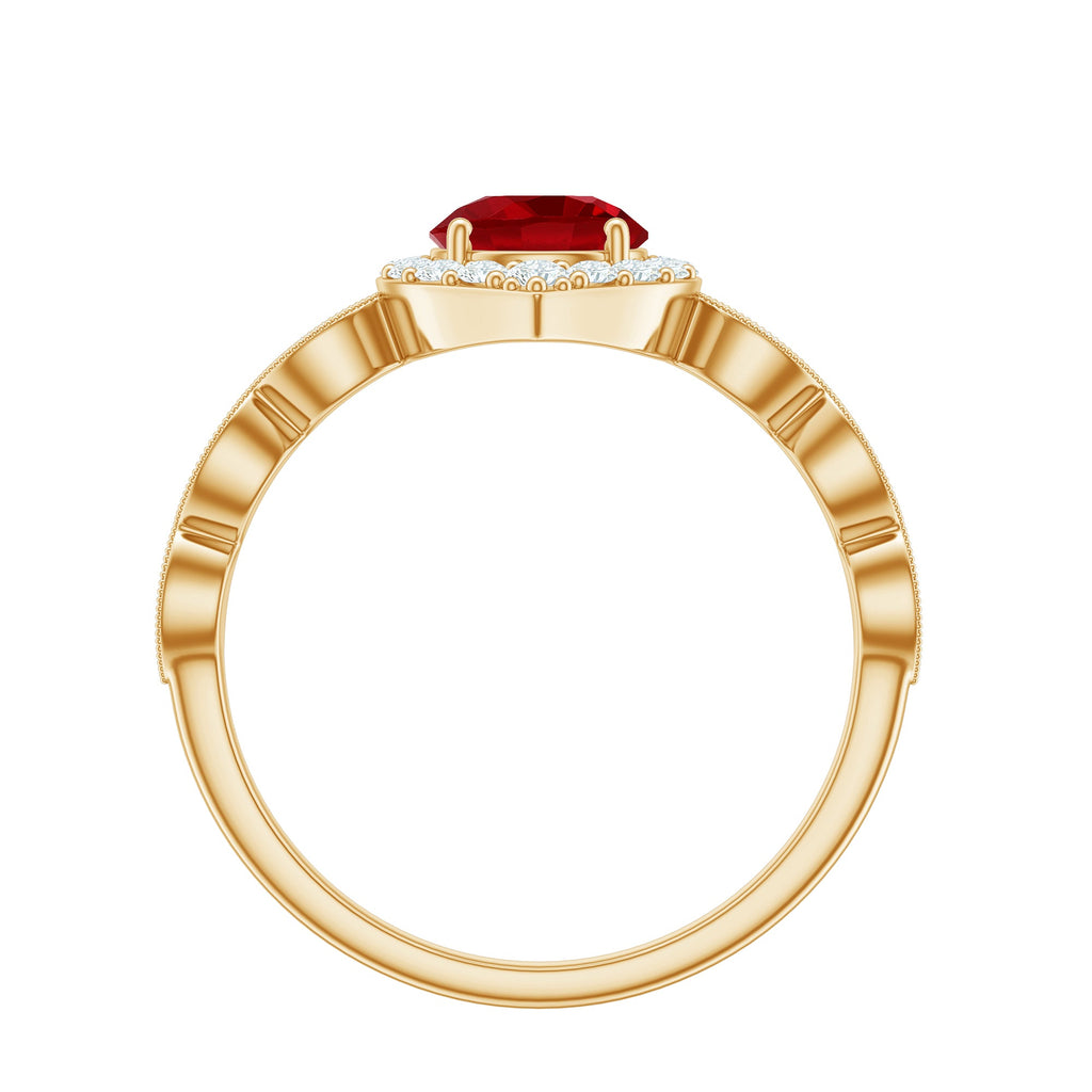2 CT Vintage Style Created Ruby Engagement Ring with Moissanite
