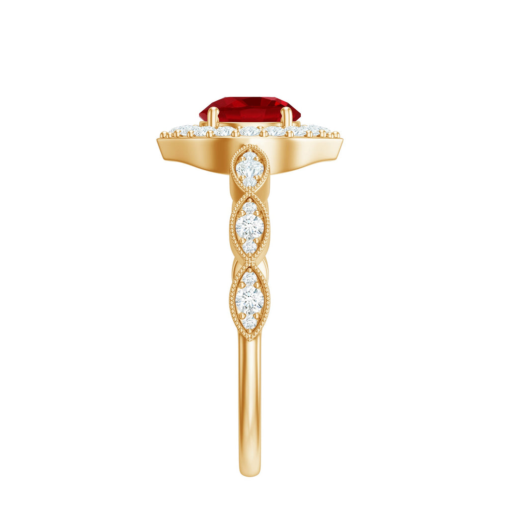 2 CT Vintage Style Created Ruby Engagement Ring with Moissanite