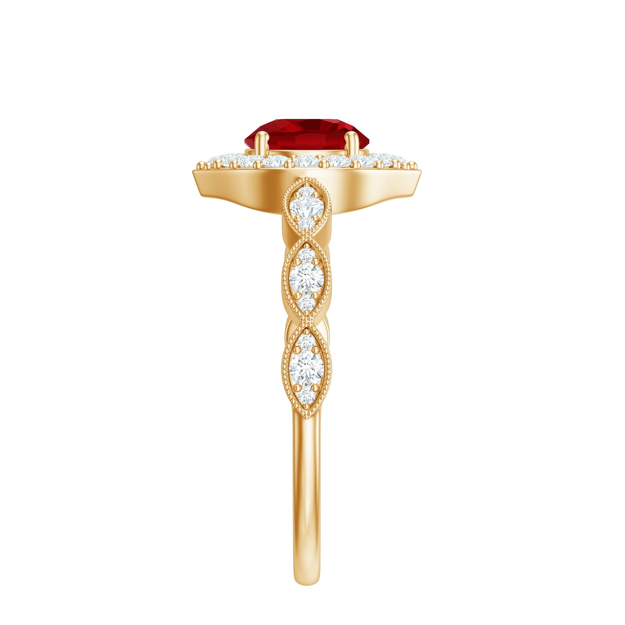 2 CT Vintage Style Created Ruby Engagement Ring with Moissanite