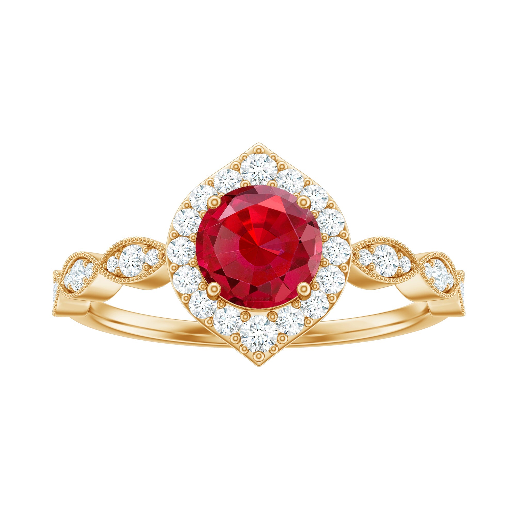 2 CT Vintage Style Created Ruby Engagement Ring with Moissanite