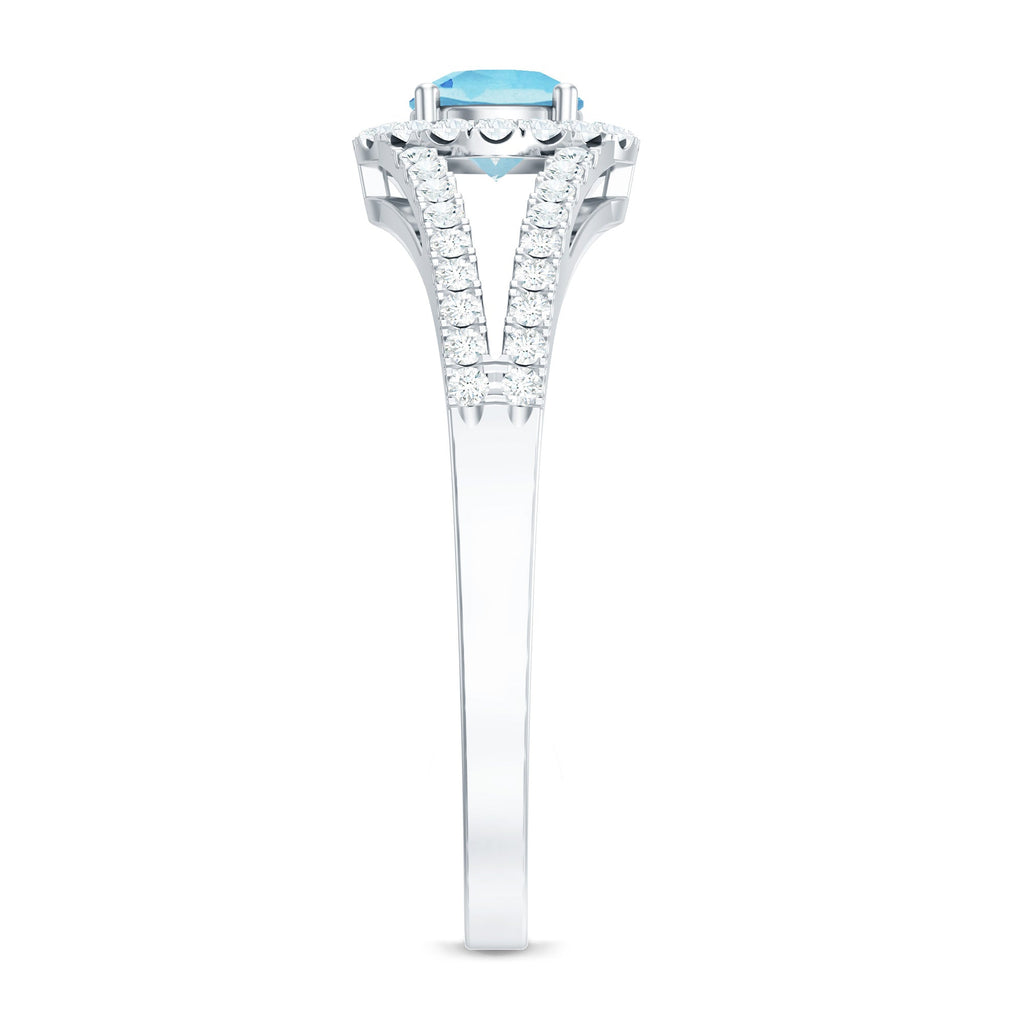 1 CT Aquamarine and Diamond Split Shank Engagement Ring