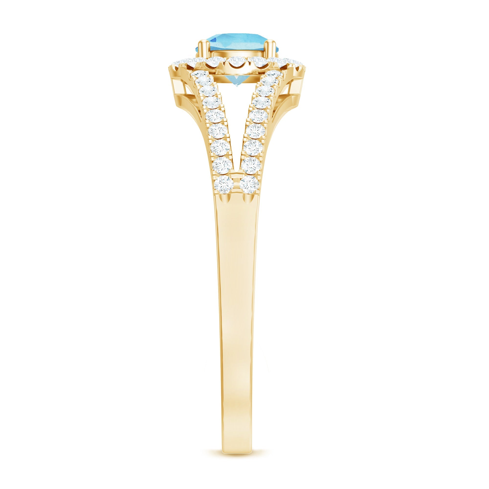 1 CT Aquamarine and Diamond Split Shank Engagement Ring