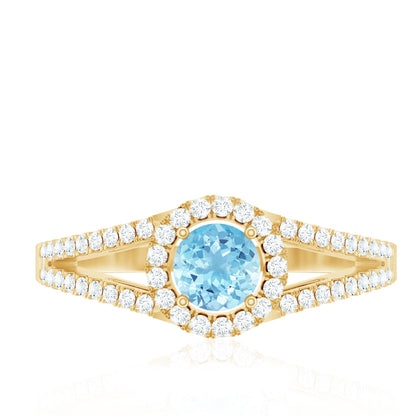 1 CT Aquamarine and Diamond Split Shank Engagement Ring