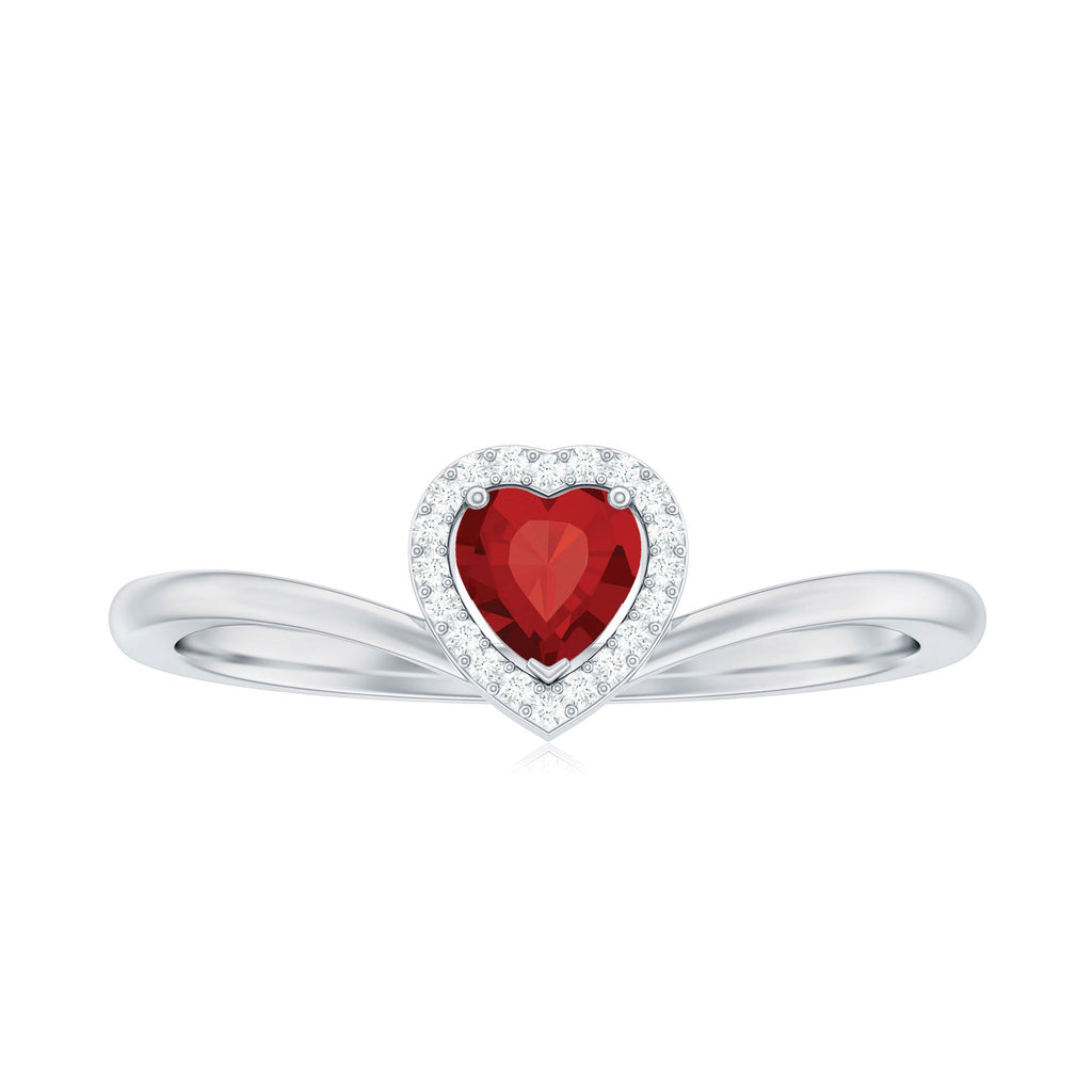 Lab Grown Ruby Heart Promise Ring with Diamond Halo
