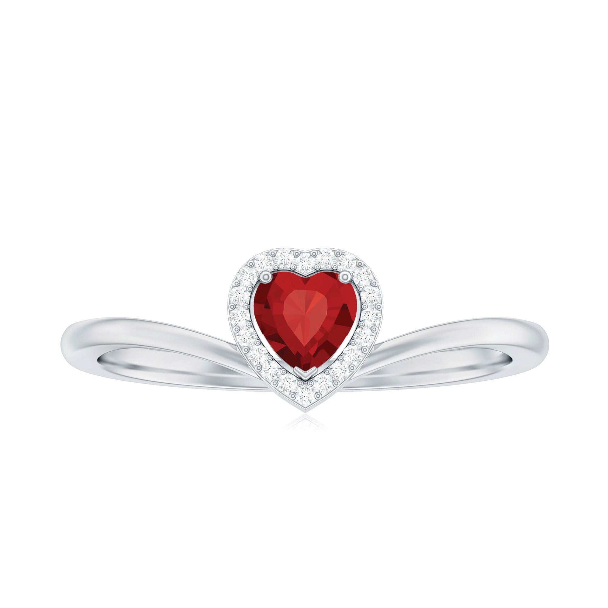 Lab Grown Ruby Heart Promise Ring with Diamond Halo