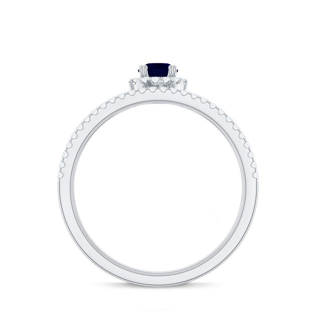 Blue Sapphire Wedding Ring Set with Diamond