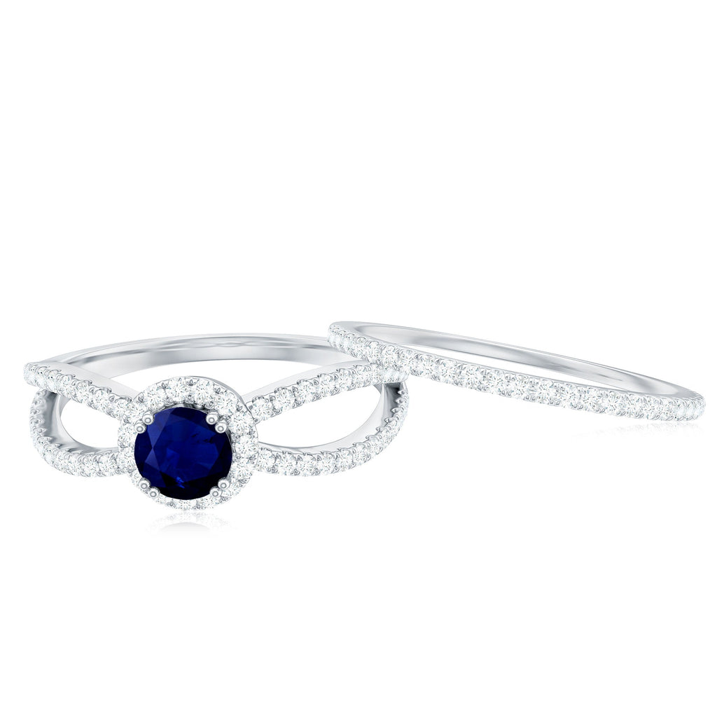 Blue Sapphire Wedding Ring Set with Diamond