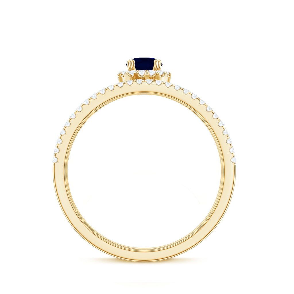 Blue Sapphire Wedding Ring Set with Diamond