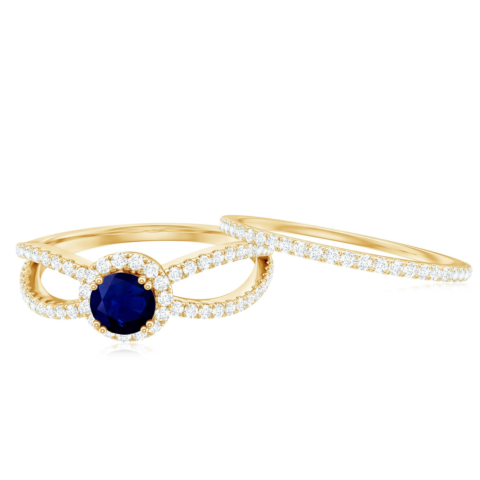 Blue Sapphire Wedding Ring Set with Diamond