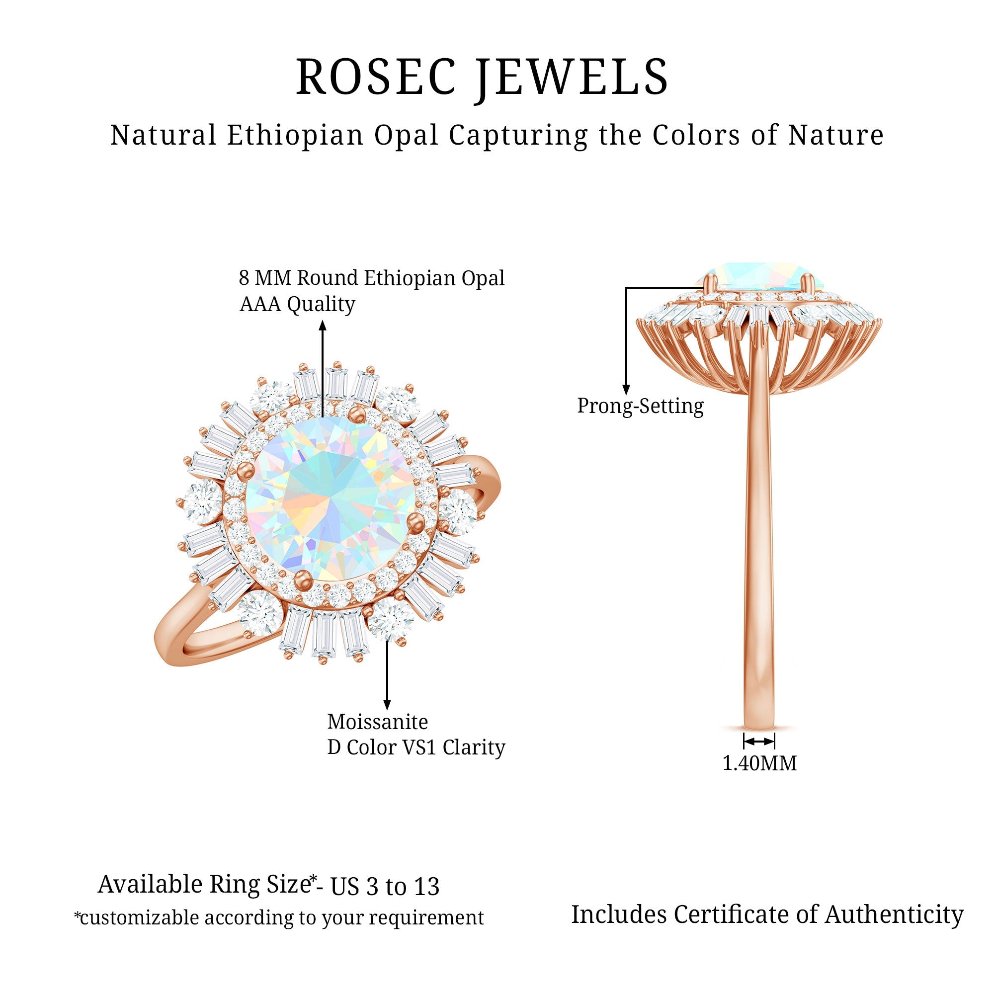 Natural 8mm Ethiopian Opal Double Halo Engagement Ring with Certificate