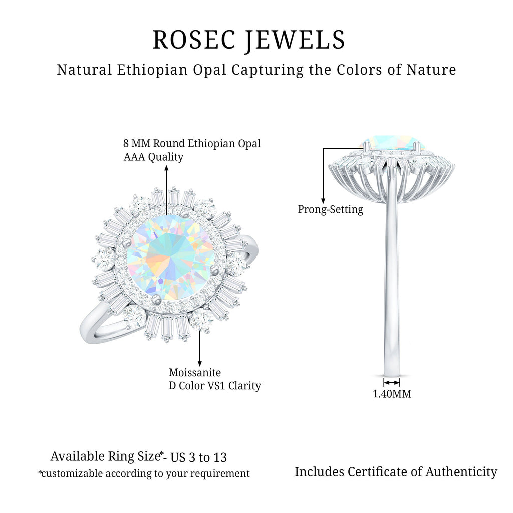Natural 8mm Ethiopian Opal Double Halo Engagement Ring with Certificate