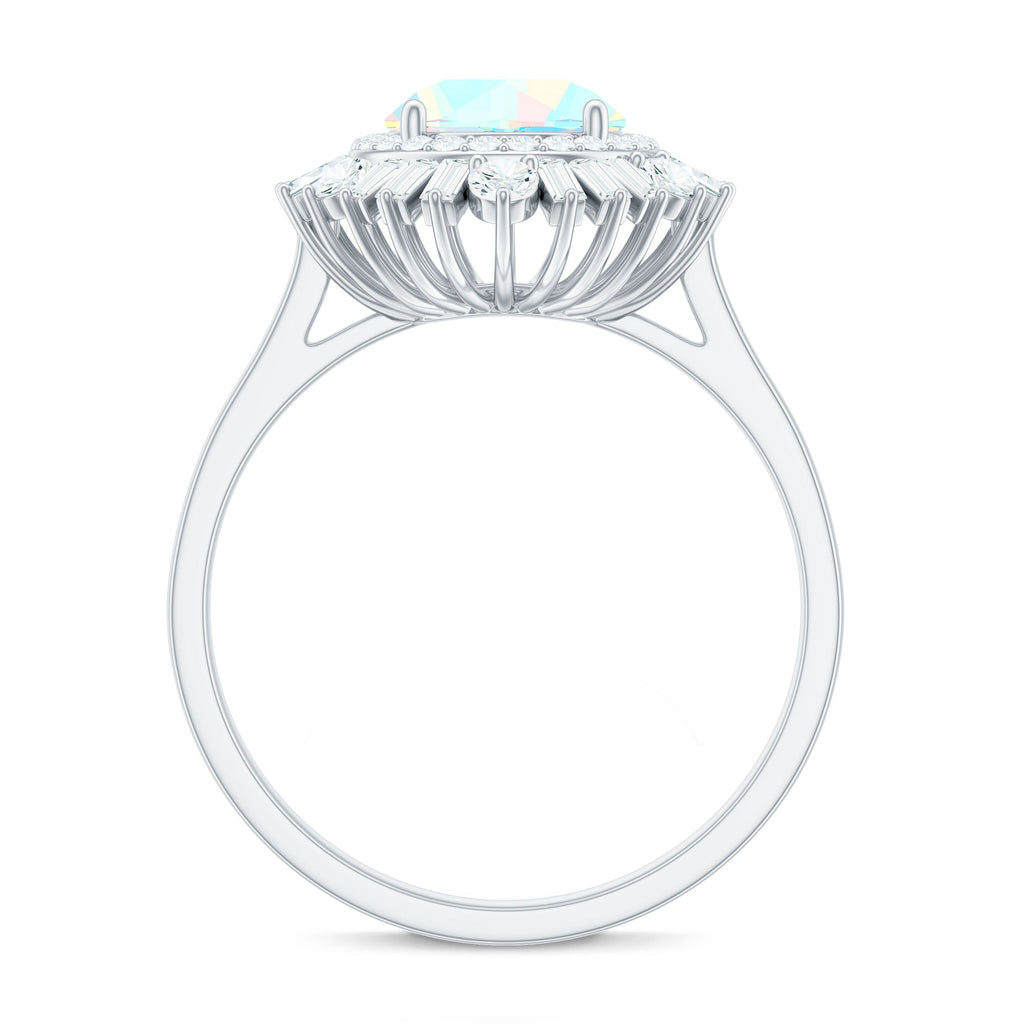 Natural 8mm Ethiopian Opal Double Halo Engagement Ring with Certificate