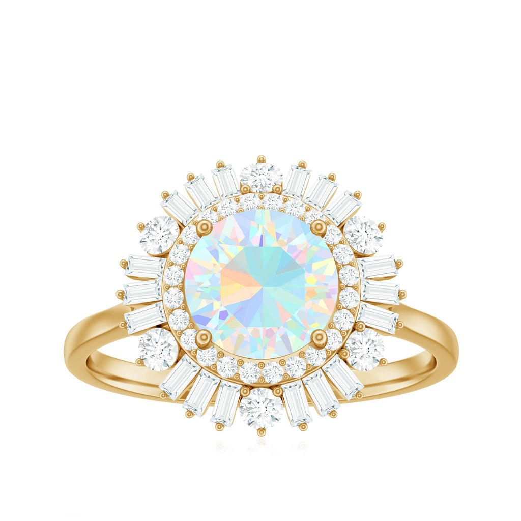Natural 8mm Ethiopian Opal Double Halo Engagement Ring with Certificate