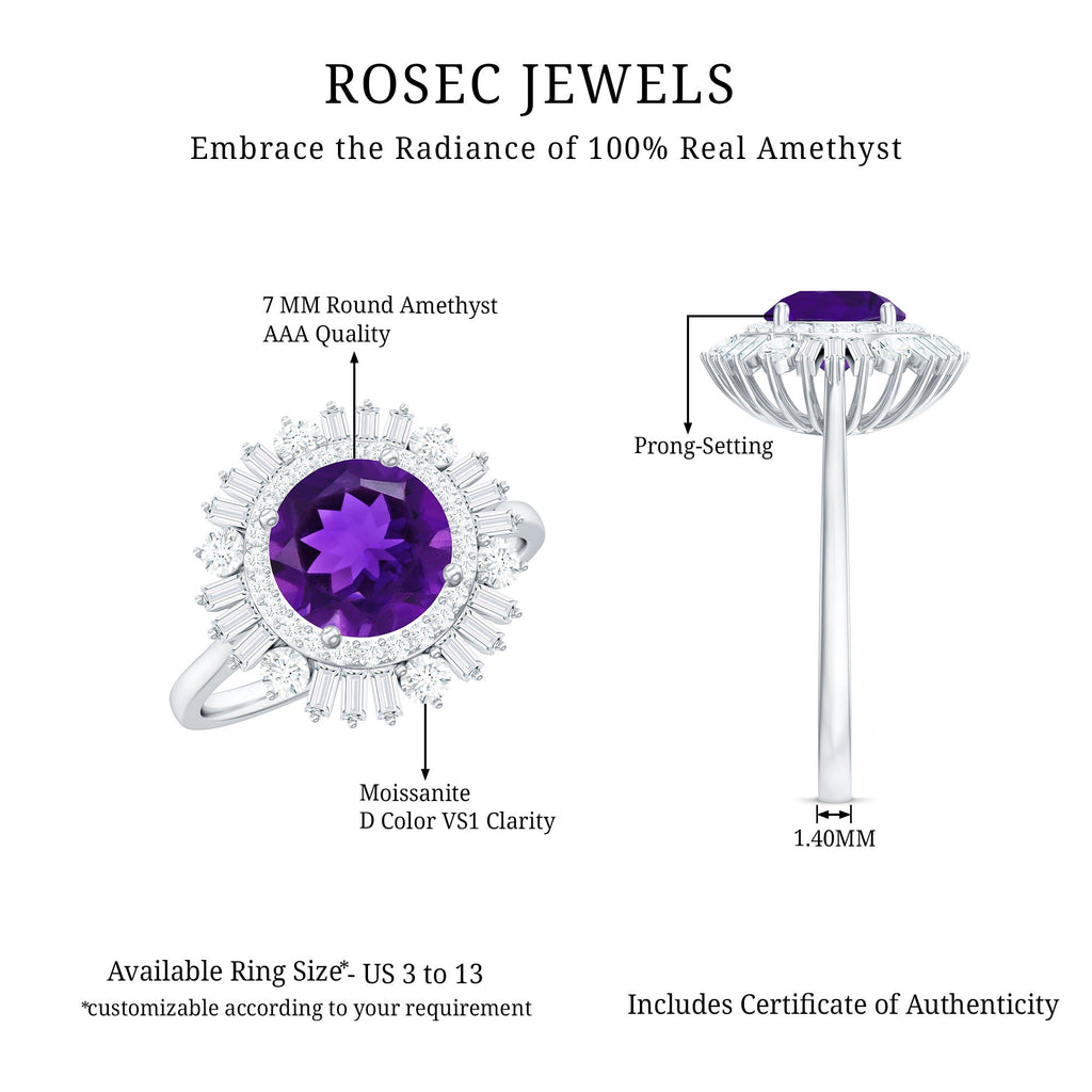 Amethyst and Moissanite Double Halo Cocktail Engagement Ring